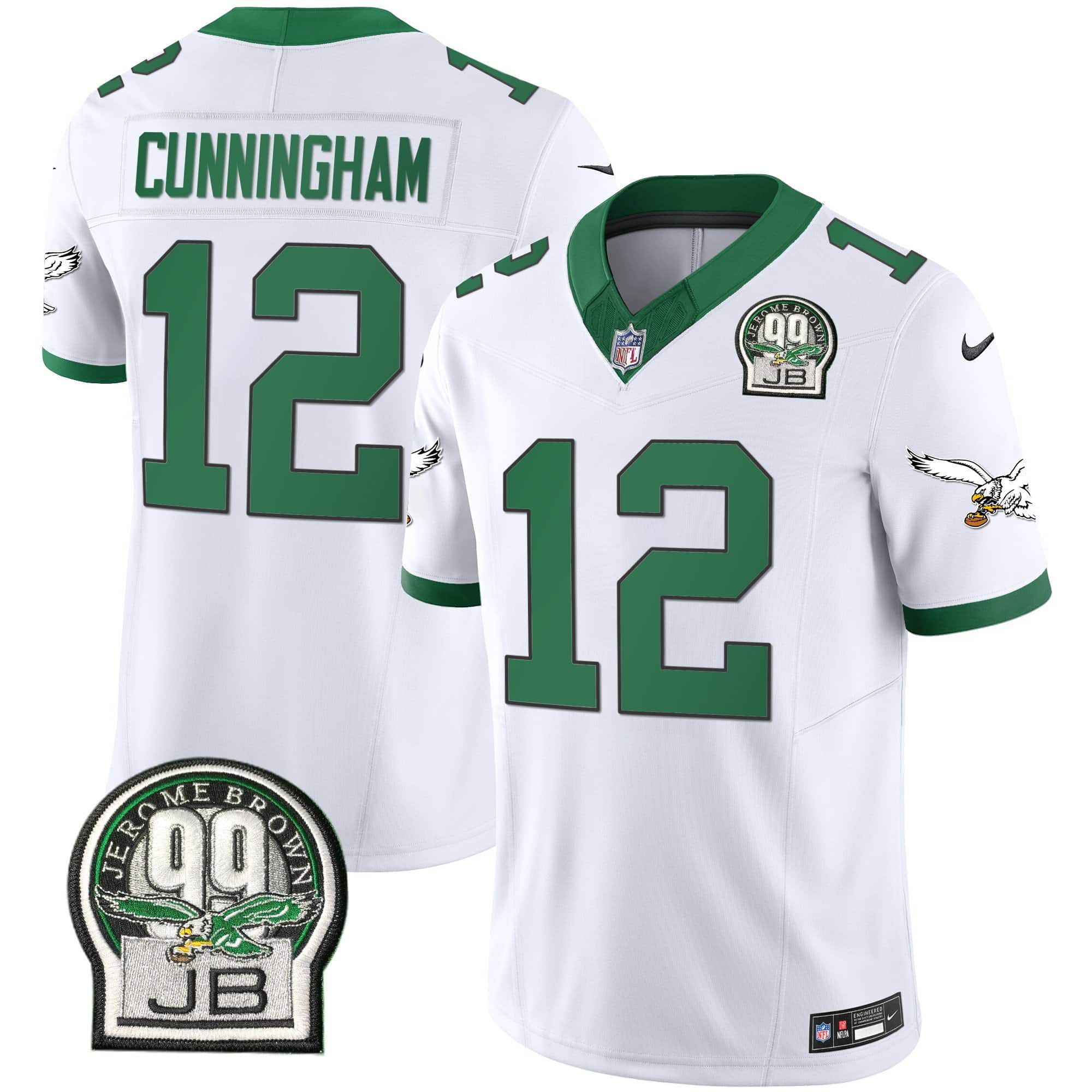 Men Philadelphia Eagles 12 Cunningham White 2024 Nike Jerome Brown Patch Alternate Limited NFL Jersey